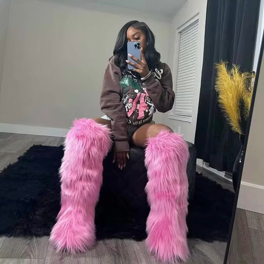 Fur thigh high boots